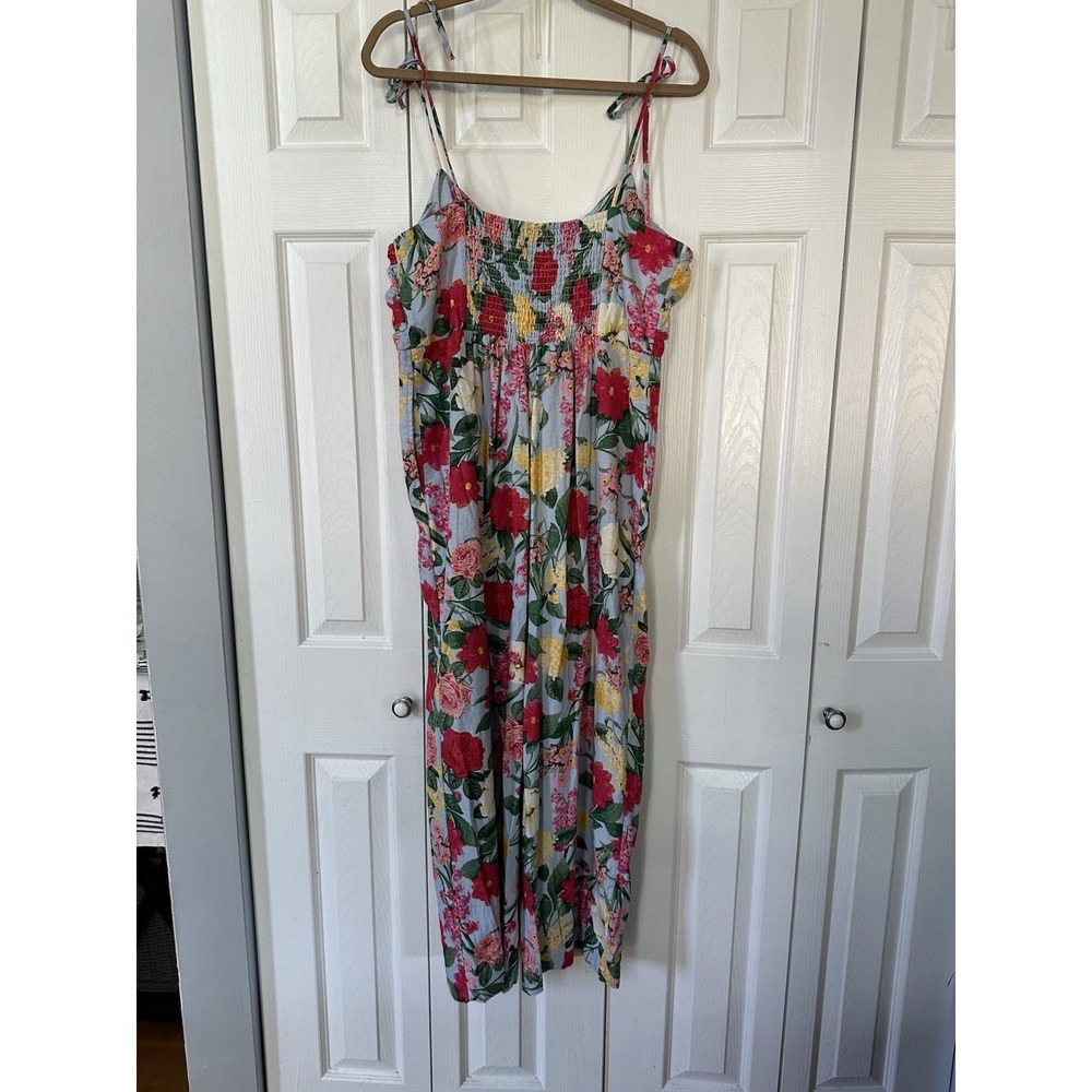 Old Navy Jumpsuit  L Linen Blend Floral sleeveless Tie Wide Leg boho beach Airy - Picture 8 of 8